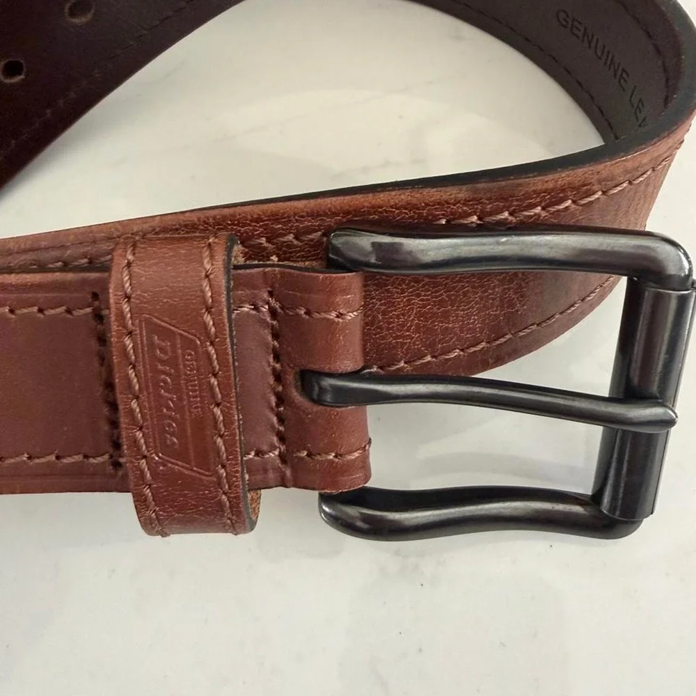 Brown leather work belt roller buckle 32